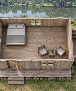 Nhà Gỗ Bungalow B47 - Kho Nhỏ Mái Một Dốc Liền Một Đầu Hồi, Gỗ Thông Màu Vintage