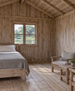 Nhà Gỗ Bungalow B47 - Kho Nhỏ Mái Một Dốc Liền Một Đầu Hồi, Gỗ Thông Màu Vintage