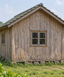 Nhà Gỗ Bungalow B47 - Kho Nhỏ Mái Một Dốc Liền Một Đầu Hồi, Gỗ Thông Màu Vintage