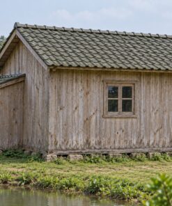 Nhà Gỗ Bungalow B47 - Kho Nhỏ Mái Một Dốc Liền Một Đầu Hồi, Gỗ Thông Màu Vintage