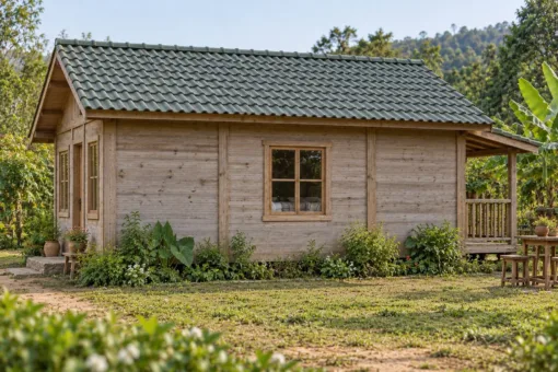 Nhà Gỗ Bungalow B52 - Hiên Sau Có Mái Nhìn Ra Vườn, Gỗ Thông Màu Vintage Nhà Gỗ Bungalow B52 - Hiên Sau Có Mái Nhìn Ra Vườn, Gỗ Thông Màu Vintage