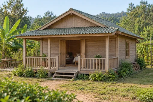 Nhà Gỗ Bungalow B52 - Hiên Sau Có Mái Nhìn Ra Vườn, Gỗ Thông Màu Vintage Nhà Gỗ Bungalow B52 - Hiên Sau Có Mái Nhìn Ra Vườn, Gỗ Thông Màu Vintage