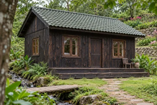 Nhà Gỗ Bungalow B53 - Bậc Gỗ Rộng Suốt Mặt Trước Không Lan Can, Gỗ Thông Màu Gỗ Cháy Nhà Gỗ Bungalow B53 - Bậc Gỗ Rộng Suốt Mặt Trước Không Lan Can, Gỗ Thông Màu Gỗ Cháy