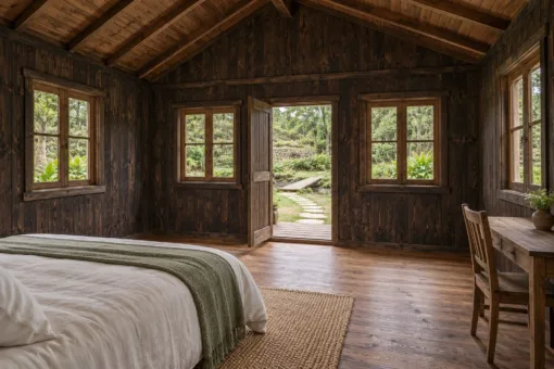 Nhà Gỗ Bungalow B53 - Bậc Gỗ Rộng Suốt Mặt Trước Không Lan Can, Gỗ Thông Màu Gỗ Cháy Nhà Gỗ Bungalow B53 - Bậc Gỗ Rộng Suốt Mặt Trước Không Lan Can, Gỗ Thông Màu Gỗ Cháy