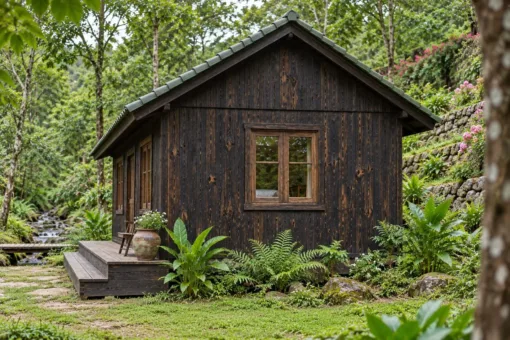 Nhà Gỗ Bungalow B53 - Bậc Gỗ Rộng Suốt Mặt Trước Không Lan Can, Gỗ Thông Màu Gỗ Cháy Nhà Gỗ Bungalow B53 - Bậc Gỗ Rộng Suốt Mặt Trước Không Lan Can, Gỗ Thông Màu Gỗ Cháy