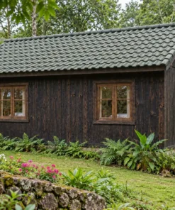 Nhà Gỗ Bungalow B53 - Bậc Gỗ Rộng Suốt Mặt Trước Không Lan Can, Gỗ Thông Màu Gỗ Cháy