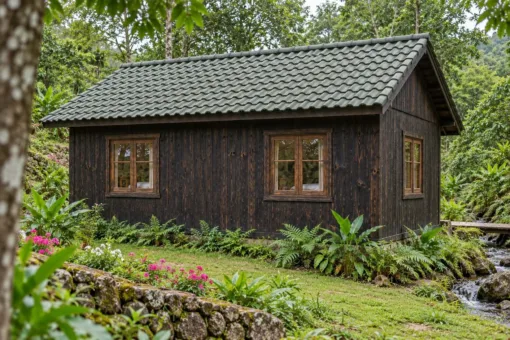 Nhà Gỗ Bungalow B53 - Bậc Gỗ Rộng Suốt Mặt Trước Không Lan Can, Gỗ Thông Màu Gỗ Cháy Nhà Gỗ Bungalow B53 - Bậc Gỗ Rộng Suốt Mặt Trước Không Lan Can, Gỗ Thông Màu Gỗ Cháy