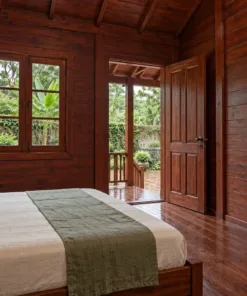 Nhà Gỗ Bungalow B54 - Hai Cửa Đi Chung Một Hiên Trước, Gỗ Thông Màu Nâu Đỏ
