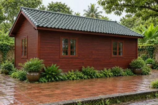 Nhà Gỗ Bungalow B54 - Hai Cửa Đi Chung Một Hiên Trước, Gỗ Thông Màu Nâu Đỏ Nhà Gỗ Bungalow B54 - Hai Cửa Đi Chung Một Hiên Trước, Gỗ Thông Màu Nâu Đỏ