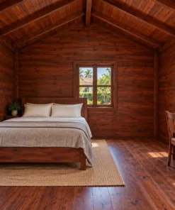 Nhà Gỗ Bungalow B56 - Đầu Hồi Ốp Ván Cắt Vảy Cá, Gỗ Thông Màu Nâu Đỏ