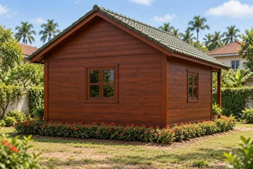 Nhà Gỗ Bungalow B56 - Đầu Hồi Ốp Ván Cắt Vảy Cá, Gỗ Thông Màu Nâu Đỏ Nhà Gỗ Bungalow B56 - Đầu Hồi Ốp Ván Cắt Vảy Cá, Gỗ Thông Màu Nâu Đỏ