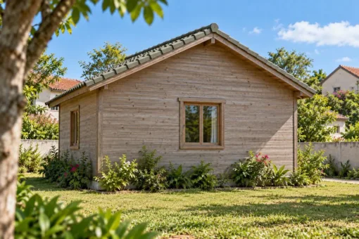 Nhà Gỗ Bungalow B58 - Tấm Lam Trượt Che Cửa Sổ Mặt Trước, Gỗ Thông Màu Vintage Nhà Gỗ Bungalow B58 - Tấm Lam Trượt Che Cửa Sổ Mặt Trước, Gỗ Thông Màu Vintage