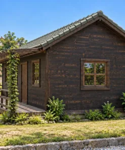 Nhà Gỗ Bungalow B59 - Giàn Nan Gỗ Liền Một Mặt Hông, Gỗ Thông Màu Gỗ Cháy