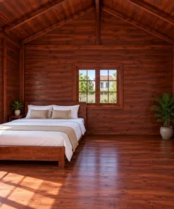Nhà Gỗ Bungalow B60 - Lối Lên Dốc Gỗ Thay Bậc Thang, Gỗ Thông Màu Nâu Đỏ