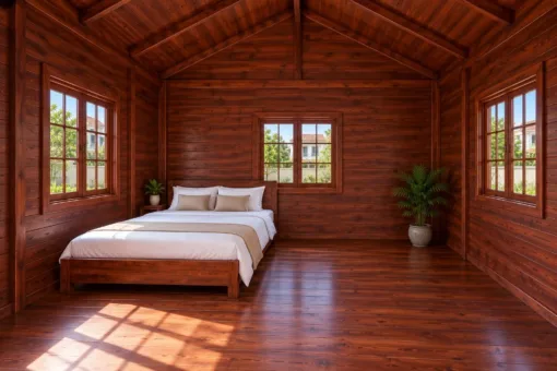 Nhà Gỗ Bungalow B60 - Lối Lên Dốc Gỗ Thay Bậc Thang, Gỗ Thông Màu Nâu Đỏ Nhà Gỗ Bungalow B60 - Lối Lên Dốc Gỗ Thay Bậc Thang, Gỗ Thông Màu Nâu Đỏ
