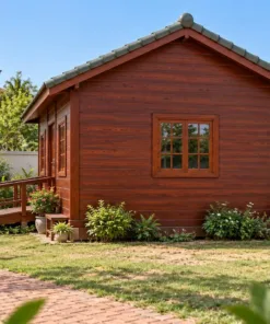 Nhà Gỗ Bungalow B60 - Lối Lên Dốc Gỗ Thay Bậc Thang, Gỗ Thông Màu Nâu Đỏ
