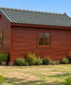 Nhà Gỗ Bungalow B60 - Lối Lên Dốc Gỗ Thay Bậc Thang, Gỗ Thông Màu Nâu Đỏ