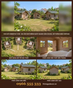 Nhà Gỗ Homestay S100 - Ba Căn Nhỏ Riêng Quây Quanh Sân Chung, Gỗ Thông Màu Vintage