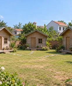 Nhà Gỗ Homestay S100 - Ba Căn Nhỏ Riêng Quây Quanh Sân Chung, Gỗ Thông Màu Vintage