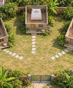 Nhà Gỗ Homestay S100 - Ba Căn Nhỏ Riêng Quây Quanh Sân Chung, Gỗ Thông Màu Vintage