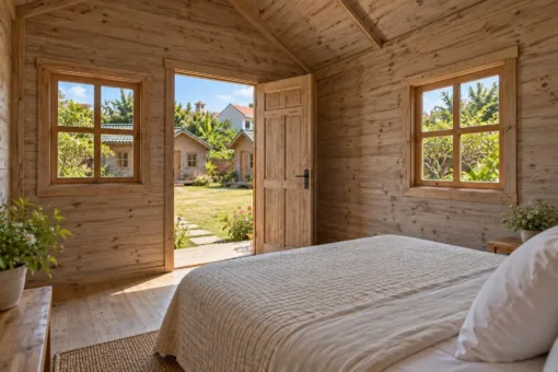 Nhà Gỗ Homestay S100 - Ba Căn Nhỏ Riêng Quây Quanh Sân Chung, Gỗ Thông Màu Vintage Nhà Gỗ Homestay S100 - Ba Căn Nhỏ Riêng Quây Quanh Sân Chung, Gỗ Thông Màu Vintage