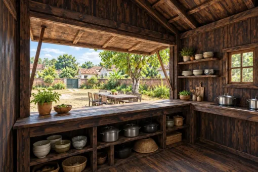 Nhà Gỗ Homestay S101 - Ô Cửa Quầy Bếp Mở Ra Sân Chung, Gỗ Thông Màu Gỗ Cháy Nhà Gỗ Homestay S101 - Ô Cửa Quầy Bếp Mở Ra Sân Chung, Gỗ Thông Màu Gỗ Cháy