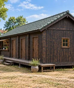 Nhà Gỗ Homestay S101 - Ô Cửa Quầy Bếp Mở Ra Sân Chung, Gỗ Thông Màu Gỗ Cháy