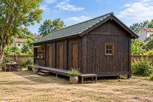 Nhà Gỗ Homestay S101 - Ô Cửa Quầy Bếp Mở Ra Sân Chung, Gỗ Thông Màu Gỗ Cháy Nhà Gỗ Homestay S101 - Ô Cửa Quầy Bếp Mở Ra Sân Chung, Gỗ Thông Màu Gỗ Cháy