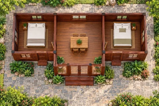 Nhà Gỗ Homestay S102 - Gian Chung Nhô Ra Trước Ba Mặt Cửa Kính, Gỗ Thông Màu Nâu Đỏ Nhà Gỗ Homestay S102 - Gian Chung Nhô Ra Trước Ba Mặt Cửa Kính, Gỗ Thông Màu Nâu Đỏ