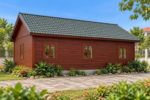 Nhà Gỗ Homestay S102 - Gian Chung Nhô Ra Trước Ba Mặt Cửa Kính, Gỗ Thông Màu Nâu Đỏ Nhà Gỗ Homestay S102 - Gian Chung Nhô Ra Trước Ba Mặt Cửa Kính, Gỗ Thông Màu Nâu Đỏ