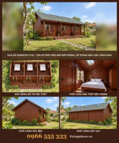 Nhà Gỗ Homestay S103 - Cửa Sổ Trời Trên Mái Mỗi Phòng, Gỗ Thông Màu Nâu Cánh Gián
