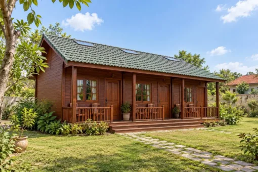 Nhà Gỗ Homestay S103 - Cửa Sổ Trời Trên Mái Mỗi Phòng, Gỗ Thông Màu Nâu Cánh Gián Nhà Gỗ Homestay S103 - Cửa Sổ Trời Trên Mái Mỗi Phòng, Gỗ Thông Màu Nâu Cánh Gián