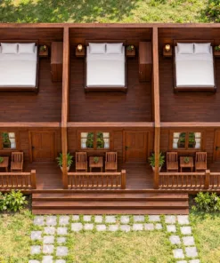Nhà Gỗ Homestay S103 - Cửa Sổ Trời Trên Mái Mỗi Phòng, Gỗ Thông Màu Nâu Cánh Gián