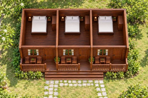 Nhà Gỗ Homestay S103 - Cửa Sổ Trời Trên Mái Mỗi Phòng, Gỗ Thông Màu Nâu Cánh Gián Nhà Gỗ Homestay S103 - Cửa Sổ Trời Trên Mái Mỗi Phòng, Gỗ Thông Màu Nâu Cánh Gián