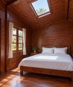 Nhà Gỗ Homestay S103 - Cửa Sổ Trời Trên Mái Mỗi Phòng, Gỗ Thông Màu Nâu Cánh Gián