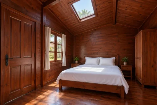 Nhà Gỗ Homestay S103 - Cửa Sổ Trời Trên Mái Mỗi Phòng, Gỗ Thông Màu Nâu Cánh Gián Nhà Gỗ Homestay S103 - Cửa Sổ Trời Trên Mái Mỗi Phòng, Gỗ Thông Màu Nâu Cánh Gián