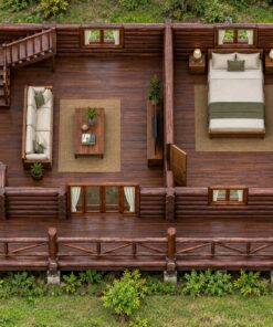 Nhà Gỗ Homestay S48 - Thân Tròn Hiên Dài Lan Can Gỗ, Gỗ Thông