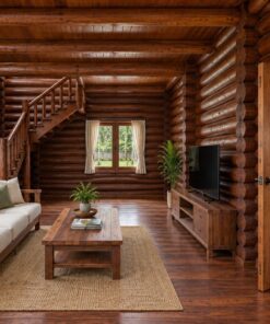Nhà Gỗ Homestay S48 - Thân Tròn Hiên Dài Lan Can Gỗ, Gỗ Thông