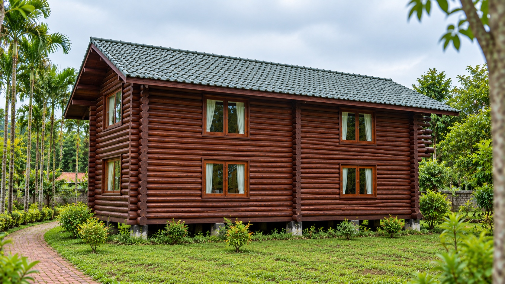 Nhà Gỗ Homestay S48 - Thân Tròn Hiên Dài Lan Can Gỗ, Gỗ Thông Nhà Gỗ Homestay S48 - Thân Tròn Hiên Dài Lan Can Gỗ, Gỗ Thông