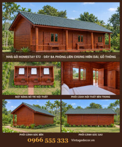 Nhà Gỗ Homestay S72 - Dãy Ba Phòng Liền Chung Hiên Dài, Gỗ Thông