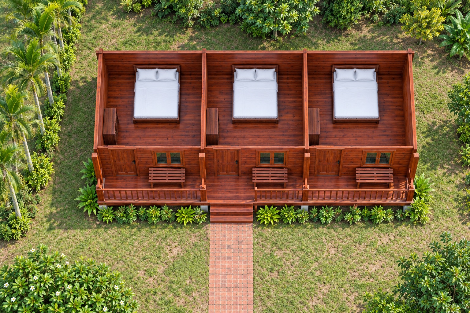 Nhà Gỗ Homestay S72 - Dãy Ba Phòng Liền Chung Hiên Dài, Gỗ Thông Nhà Gỗ Homestay S72 - Dãy Ba Phòng Liền Chung Hiên Dài, Gỗ Thông