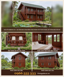 Nhà Gỗ Homestay S73 - Hai Tầng Ban Công Riêng Từng Phòng Cầu Thang Ngoài, Gỗ Thông Màu Nâu Đỏ