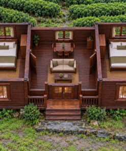 Nhà Gỗ Homestay S74 - Hai Khối Phòng Đầu Hồi Ra Trước Nối Gian Khách Giữa, Gỗ Thông Màu Nâu Cánh Gián