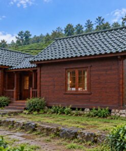 Nhà Gỗ Homestay S74 - Hai Khối Phòng Đầu Hồi Ra Trước Nối Gian Khách Giữa, Gỗ Thông Màu Nâu Cánh Gián