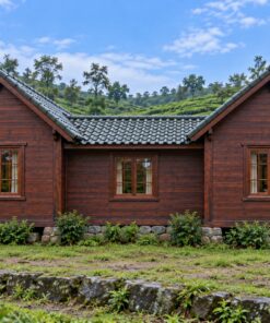 Nhà Gỗ Homestay S74 - Hai Khối Phòng Đầu Hồi Ra Trước Nối Gian Khách Giữa, Gỗ Thông Màu Nâu Cánh Gián