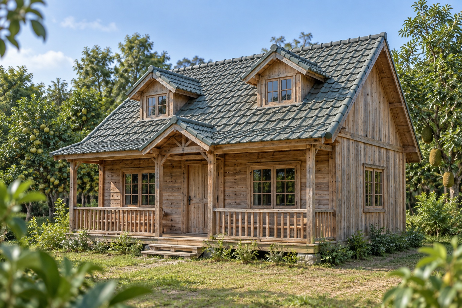 Nhà Gỗ Homestay S75 - Gác Áp Mái Cửa Sổ Mái Hai Bên, Gỗ Thông Màu Vintage Nhà Gỗ Homestay S75 - Gác Áp Mái Cửa Sổ Mái Hai Bên, Gỗ Thông Màu Vintage