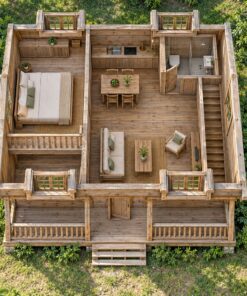 Nhà Gỗ Homestay S75 - Gác Áp Mái Cửa Sổ Mái Hai Bên, Gỗ Thông Màu Vintage