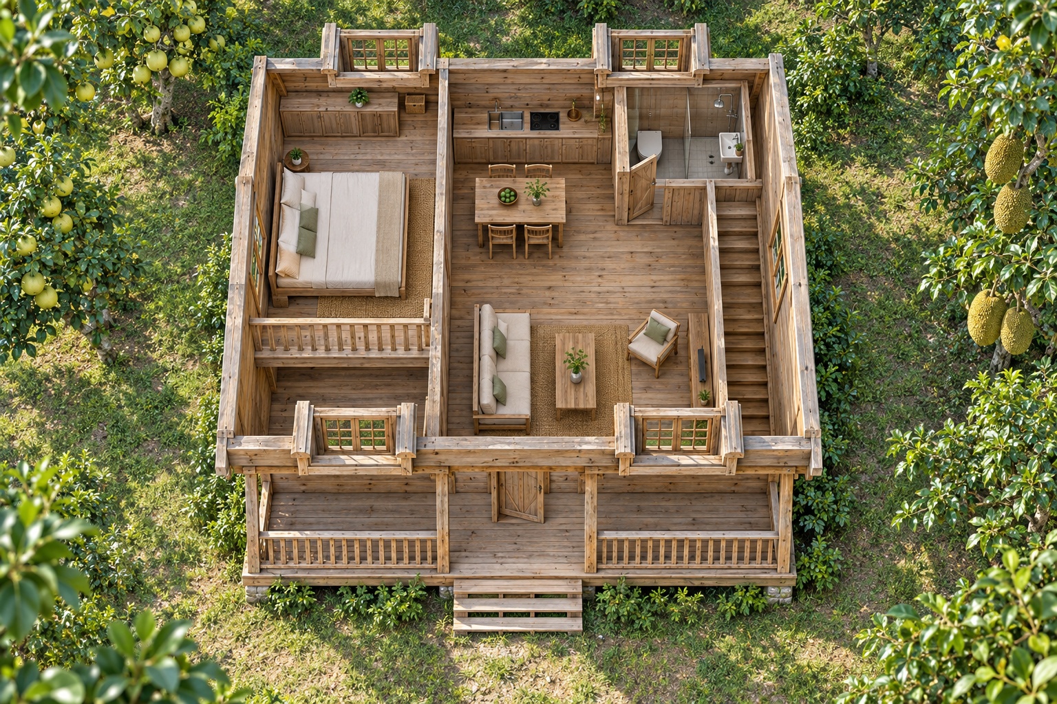 Nhà Gỗ Homestay S75 - Gác Áp Mái Cửa Sổ Mái Hai Bên, Gỗ Thông Màu Vintage Nhà Gỗ Homestay S75 - Gác Áp Mái Cửa Sổ Mái Hai Bên, Gỗ Thông Màu Vintage