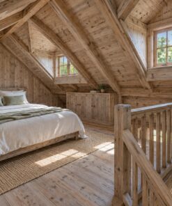 Nhà Gỗ Homestay S75 - Gác Áp Mái Cửa Sổ Mái Hai Bên, Gỗ Thông Màu Vintage