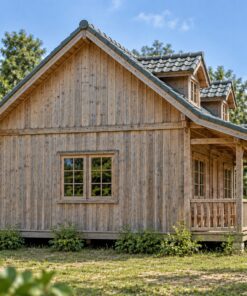 Nhà Gỗ Homestay S75 - Gác Áp Mái Cửa Sổ Mái Hai Bên, Gỗ Thông Màu Vintage